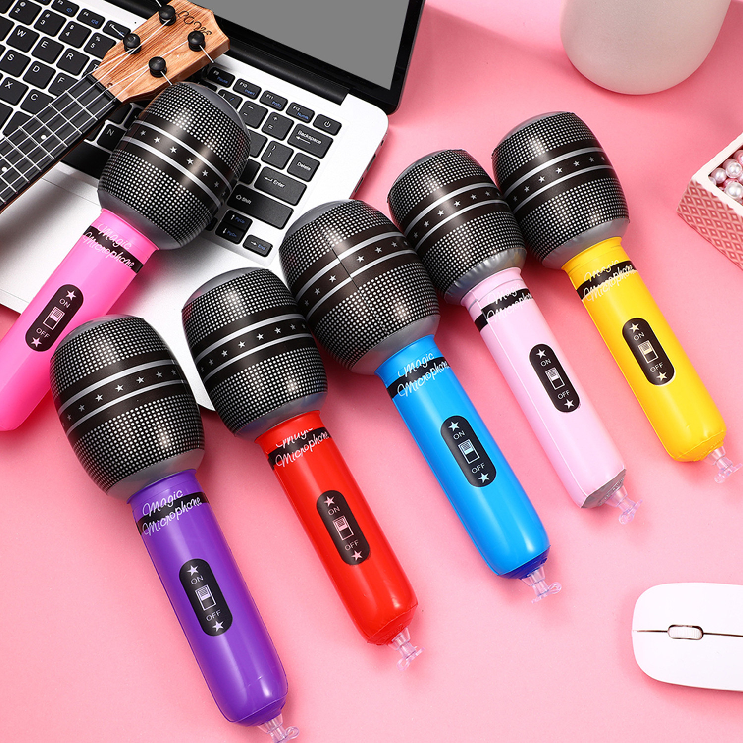 Musical Instrument That You Blow Into - 4pcs Inflatable Microphones Random Color Blow