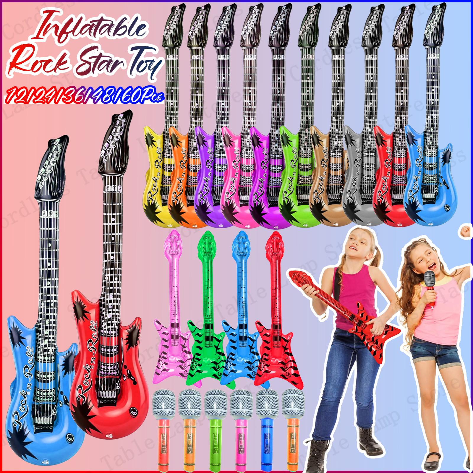 Musical Instrument That You Blow Into - 12-60Pcs Inflatable Rock Star Toy Inflatable