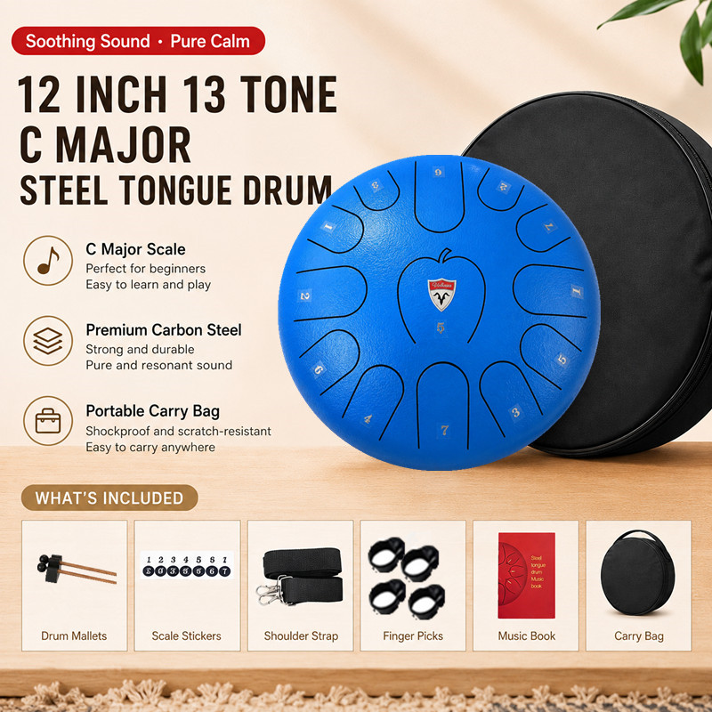 Rain Stick Percussion - 12 Inch steel tongue drum 13