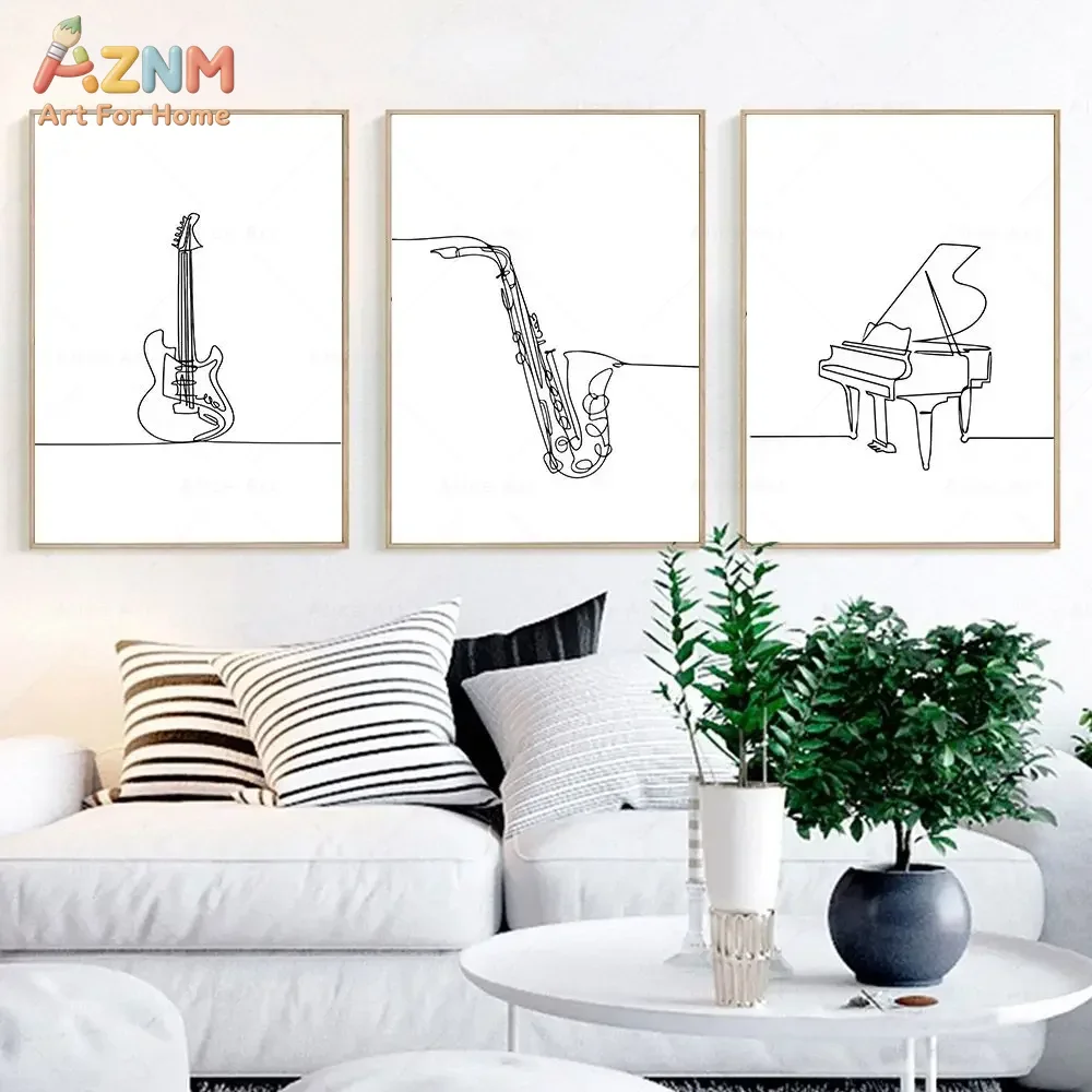 AZNM Minimalist One Line Art M - Musical Instrument In Drawing avaliação e preço