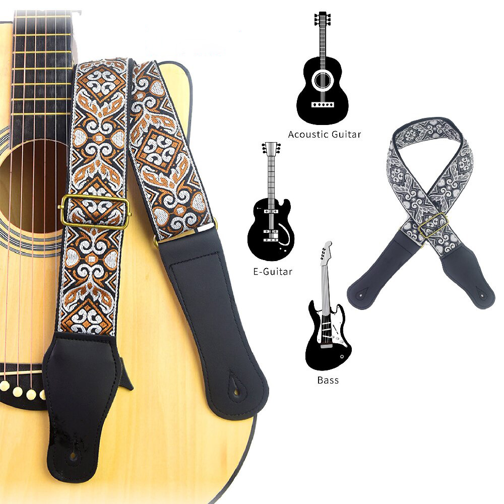 Guitar Strap Embroidered Print - Musical Instrument Sounds avaliação e preço
