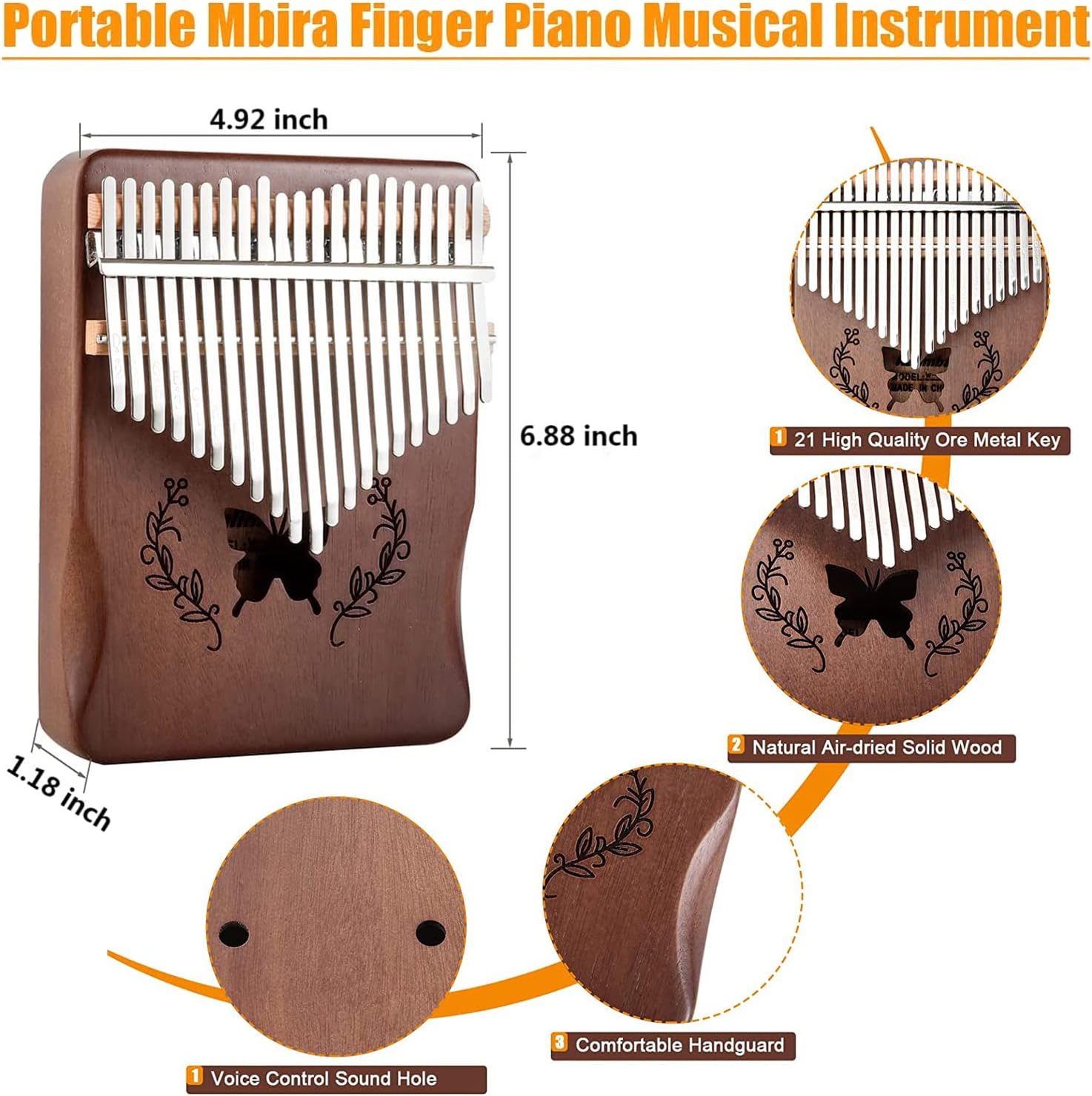 Kalimba 21 Keys Thumb Piano, N - Musical Instrument Sounds avaliação e preço